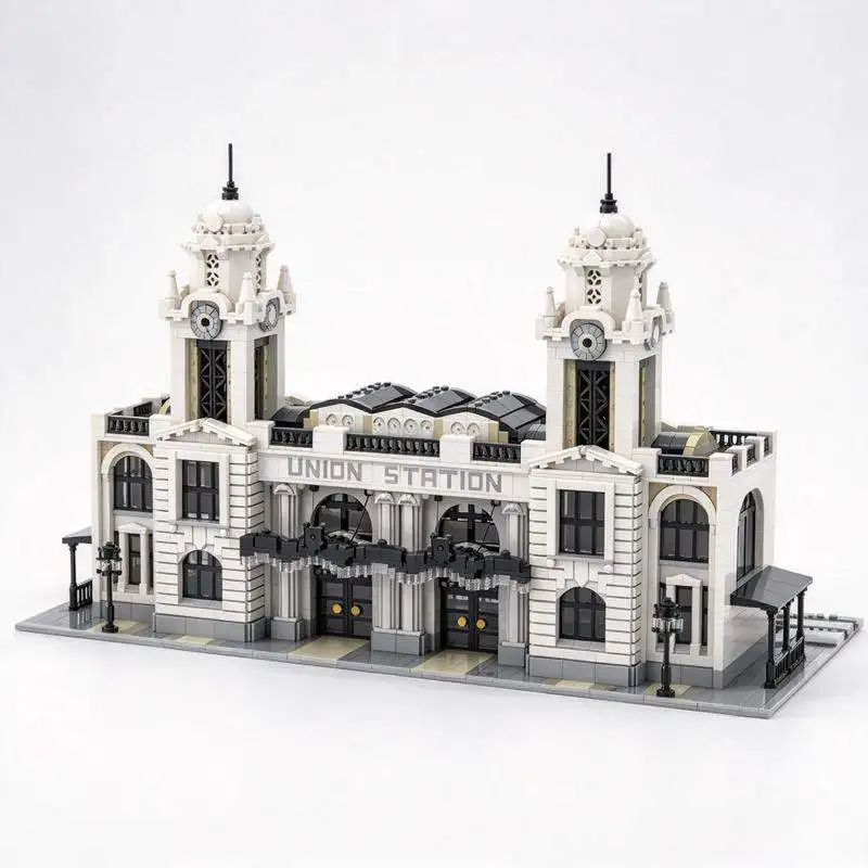 4895PCS Classic European Train Station Model Building Blocks City Railway Modular Architecture DIY Assembly Toy Holiday Gifts