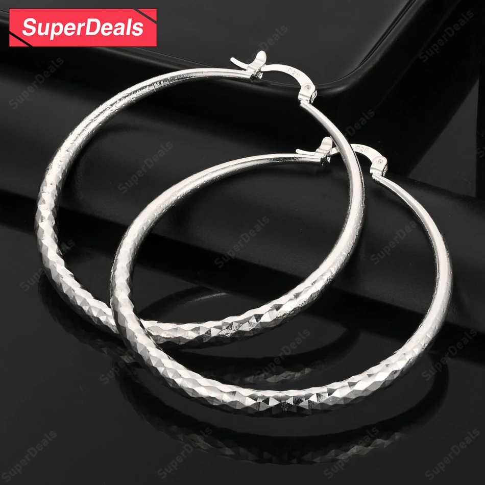 

SuperDeals 50mm 925 Sterling Silver Round Hoop Earrings For Women Party Engagement Wedding Fashion Charm Jewelry Elegant Earring