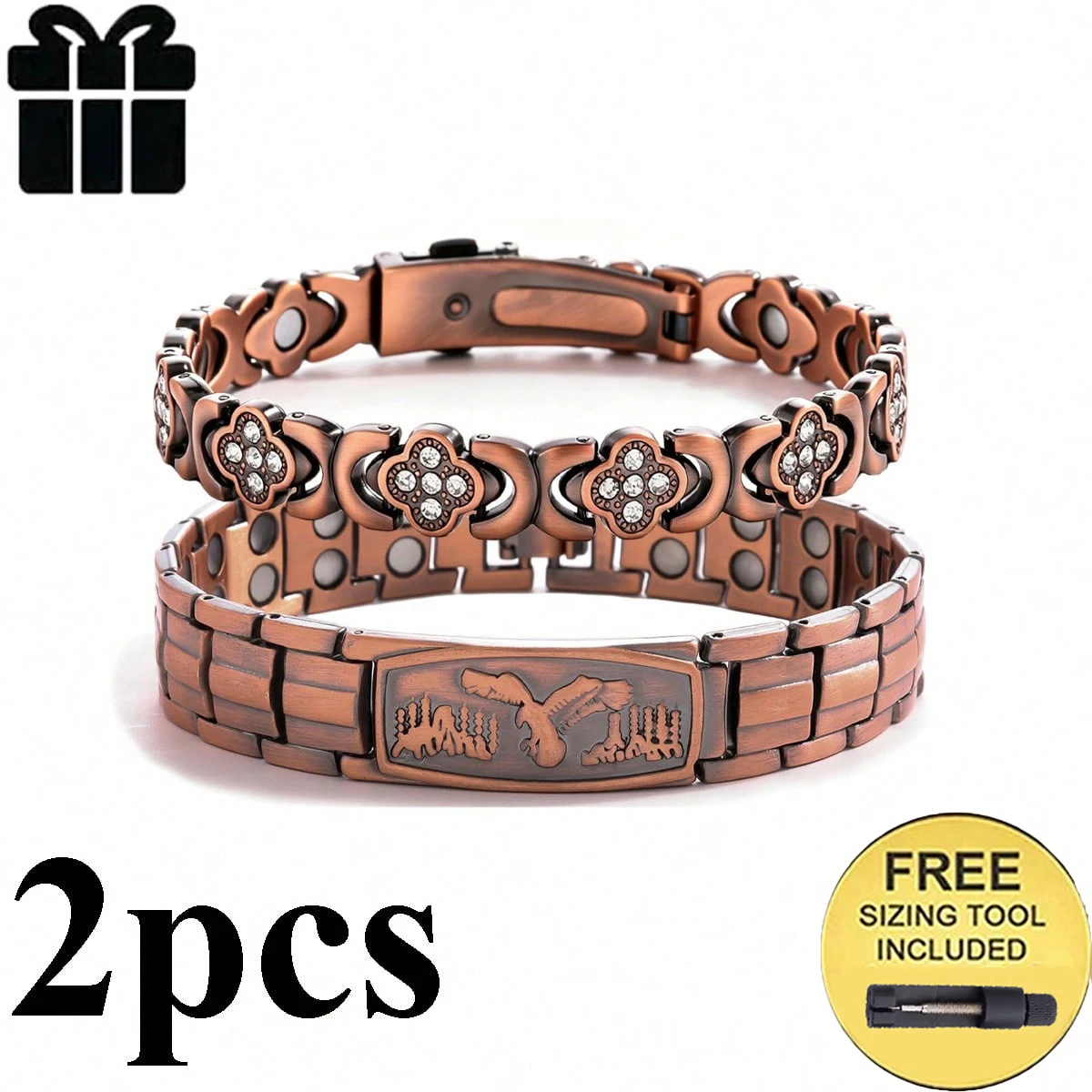 2-teiliges Set Kupfer-Adler-Magnet-Armband Retro Alltagskleidung Vatertags-Paar-Geburtstagsgeschenk Geburtstagsgeschenk – Detail 14