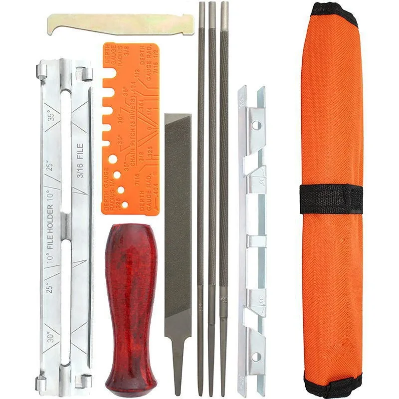 

10Pcs Chainsaw Chain Sharpening Kit Hardwood Handle Round Flat File Guide Bar Set Household Hand Tool
