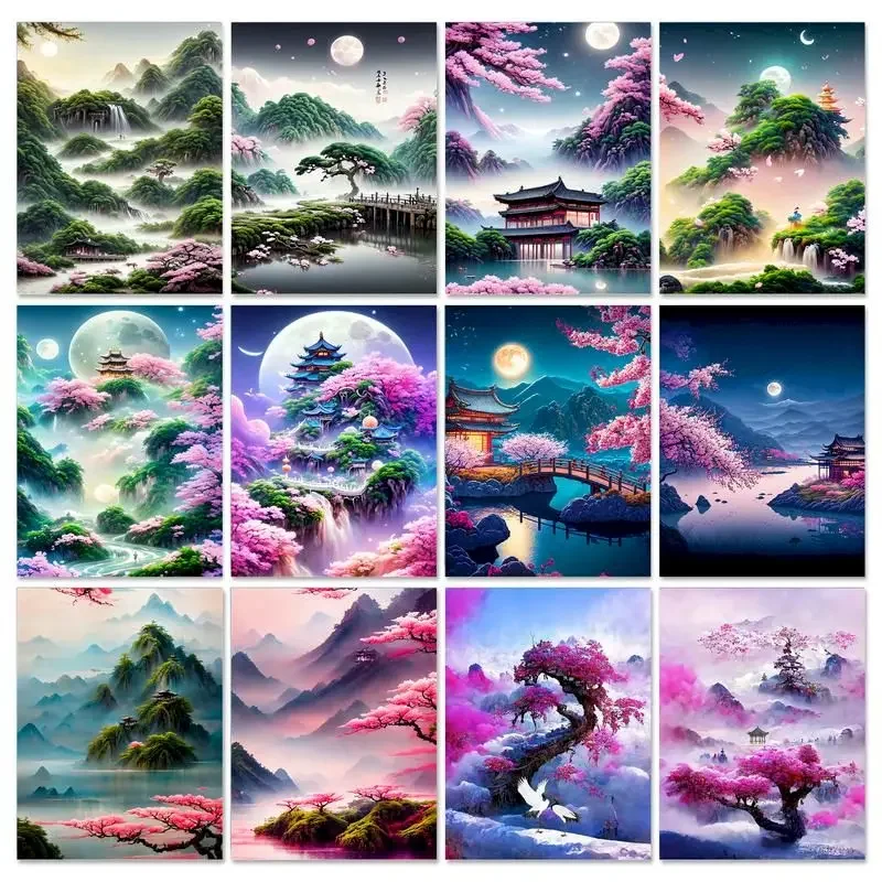 

584373 Oil Painting By Numbers Mountain landscape Handmade Diy Set Canvas Drawing Acrylic Paints Artwork Home