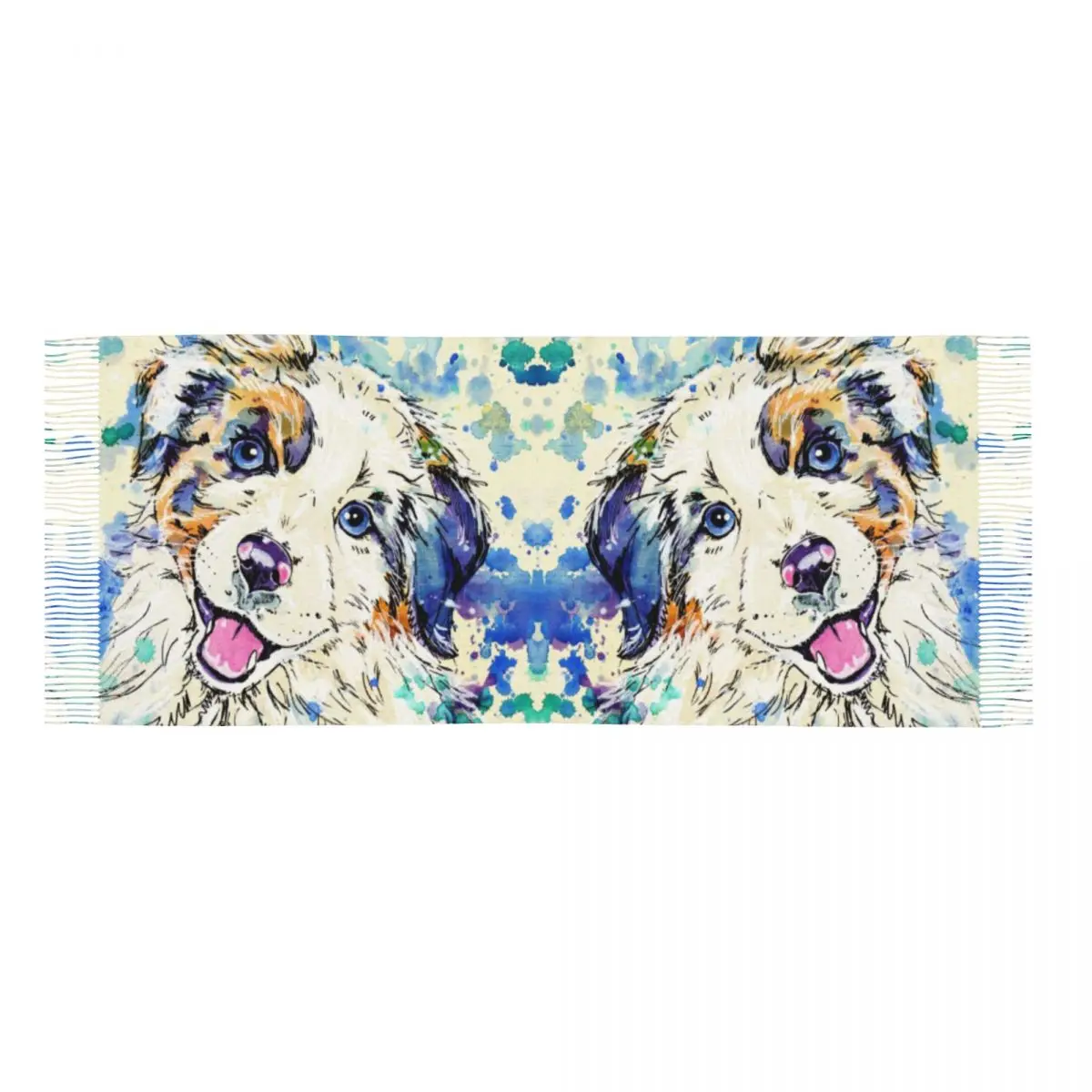 Australian Shepherd Dog Scarf Wrap Women Long Winter Warm Tassel Shawl Unisex Collie Puppy Scarves