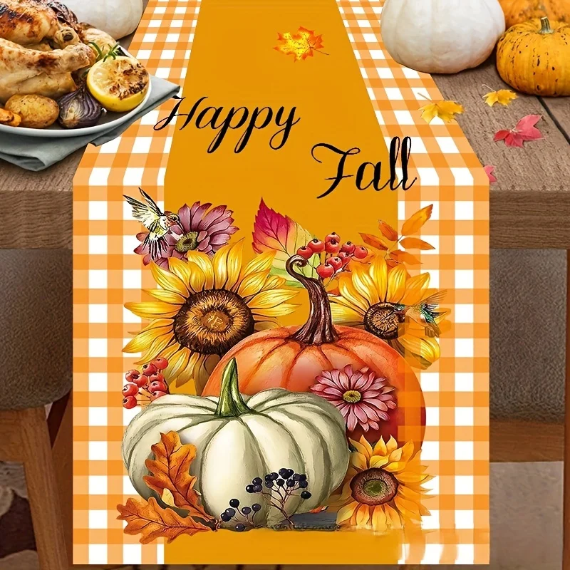 Fall Thanksgiving Theme Linen Table Runners Autumn Truck Pumpkin Pattern Table Runner for Dresser Scarf Home Dining Table Decor