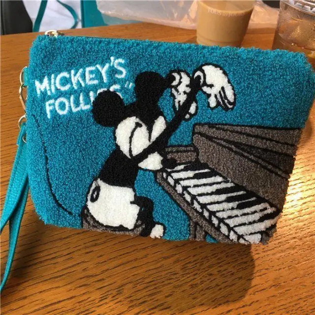 Disney Mickey Mouse Cartoon Corduroy Makeup Bag For Women Coin Purse Girl Cute Travel Toiletries Organizer Zipper Cosmetic Bag