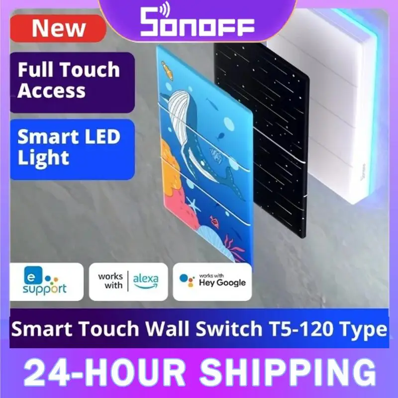 NEW SONOFF TX Ultimate T5 Smart Wall Switch Wifi LED Light Edge EWeLink Remote Control Via Alexa Google Yandex Alice Smartthings