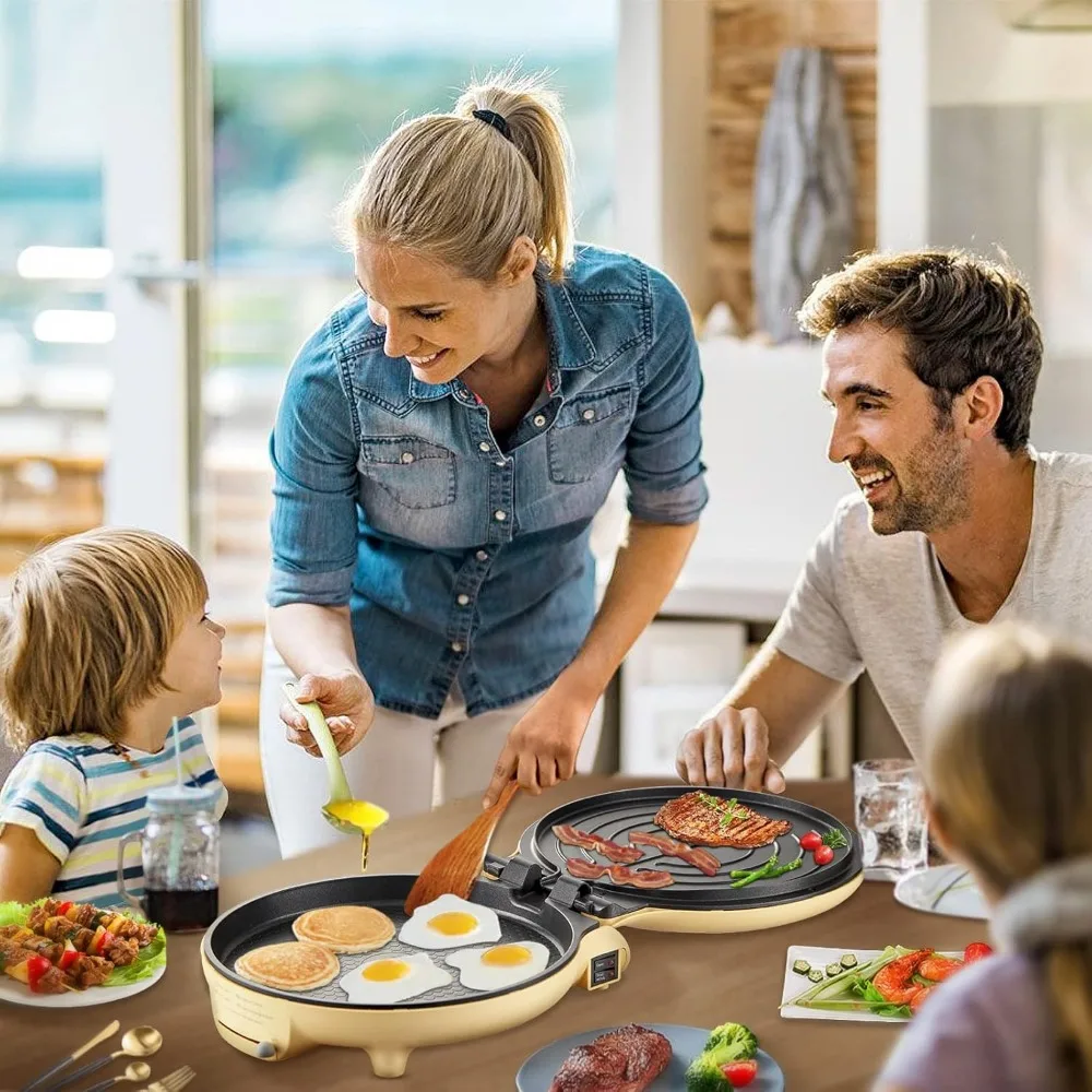 شواية داخلية كهربائية بدون دخان مقاس 11.8 بوصة 1500 وات مع درجة حرارة قابلة للتعديل، صانع كيساديلا مقلاة غير لاصقة للإفطار والغداء والعشاء