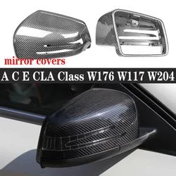 For Mercedes Benz A C E CLA Class W204 W212 W117 W176 C260 C63 C43 Shells Rearview Cap Carbon fiber rear view mirror case cover