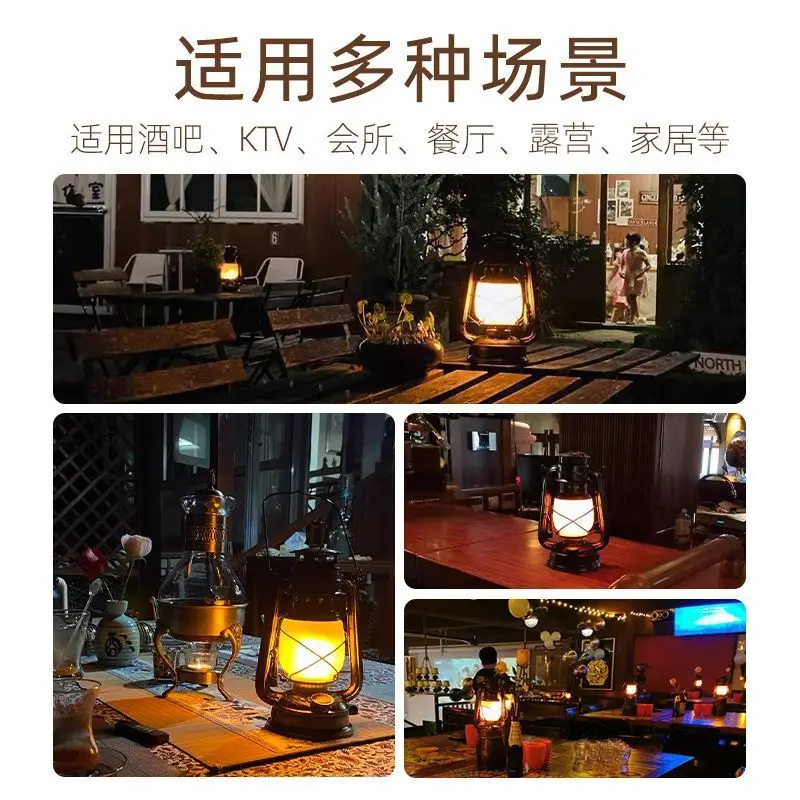 Night Light Led Rechargeable Bar Table Lamp Retro Quiet Bar Desk Lamp Wrought Iron Outdoor Camping Kerosene Lamp Barn Lantern.