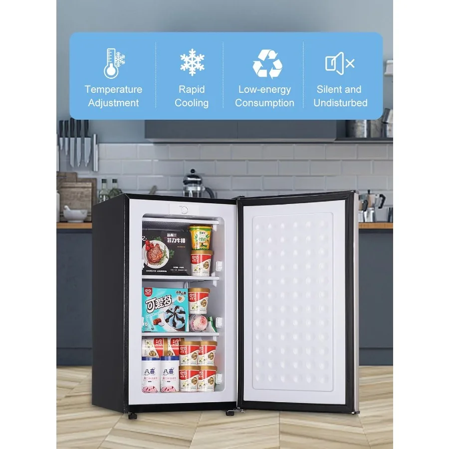 3.0 Cu.ft Upright Freezer Compact Mini Freezer with Removable Shelves Ideal for Bedroom Office Kitchen Dorm Storage Solution Si