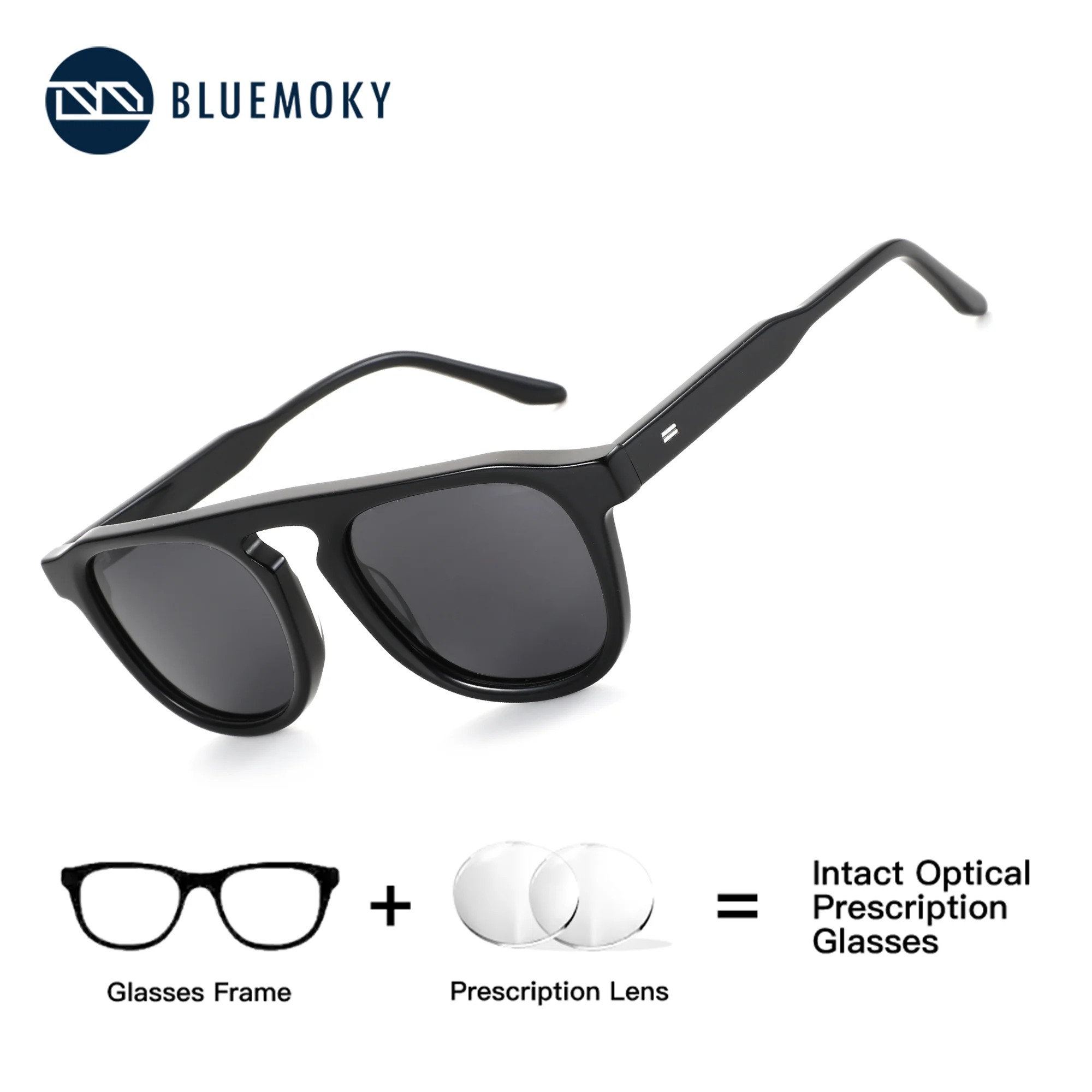 

BLUEMOKY Fashion Square Acetate Prescription Sunglasses, Men's Driving Uv400 Protection, Vision Correction for Multifocal Myopia