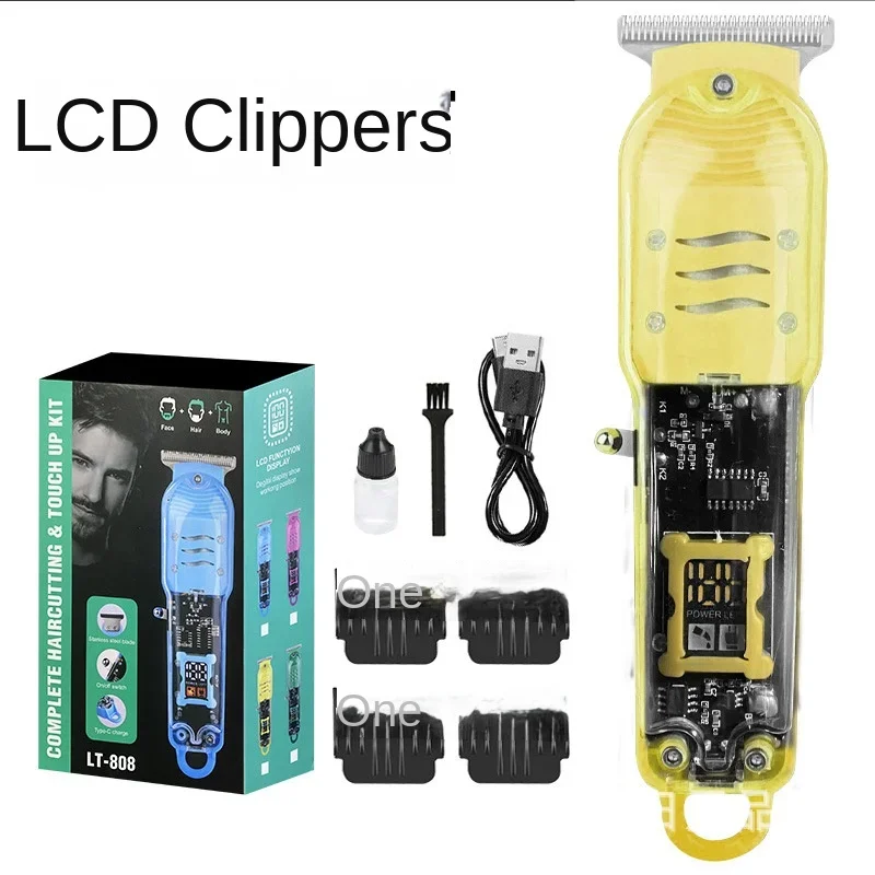 Máquina de corte de cabelo recarregável para homens Clipper profissional Aparadores elétricos transparentes de cabelo Máquina de corte de cabelo sem fio