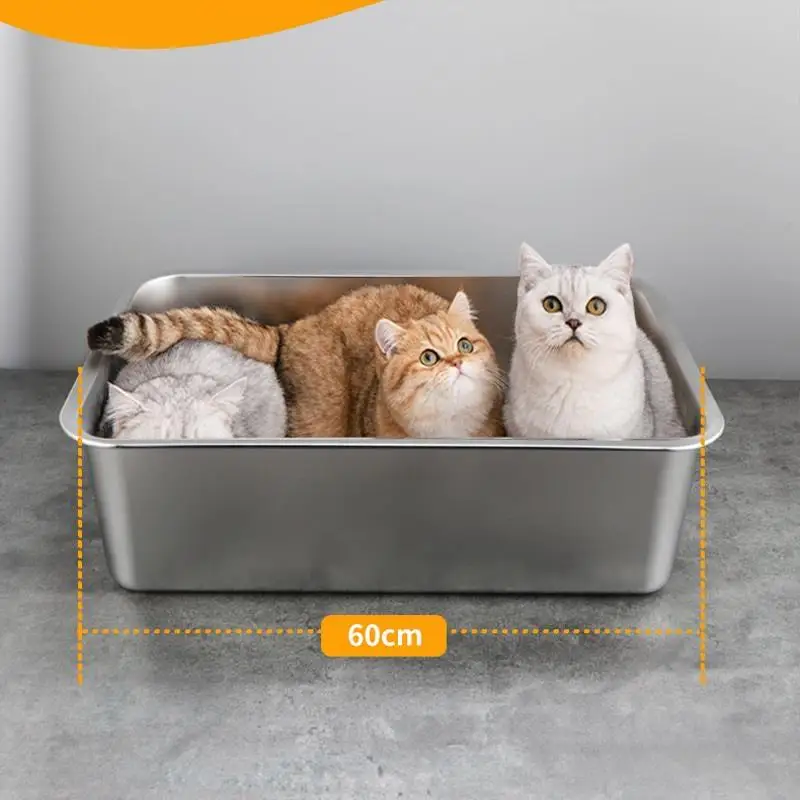 Stainless Steel Cat Litter Box Integrated Open Cat Supplies Household Bath Basin Drop-resistant Extra Large Cat Toilet