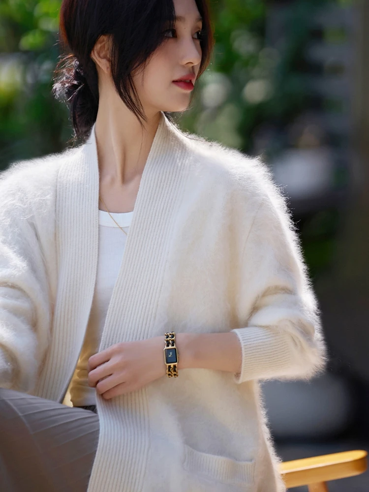 Grace feminino casual solto cardigan melhorado artesanato 100% lã merino camisola de malha outono inverno quente macio chique roupas topos