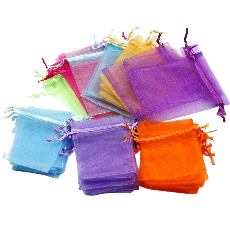 50pcs/Lot Multicolor Jewelry Packaging Bag 7*9 11*16 15*20cm Organza Bags Gift Storage Wedding Drawstring Pouches Wholesales