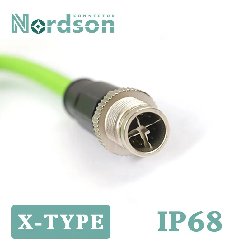 

IP67 M12 X-типа промышленного класса Ethernet-кабели «папа-мама» на 4/8-контактный A/D-код водонепроницаемый экранированный датчик 26AWG авиационная вилка
