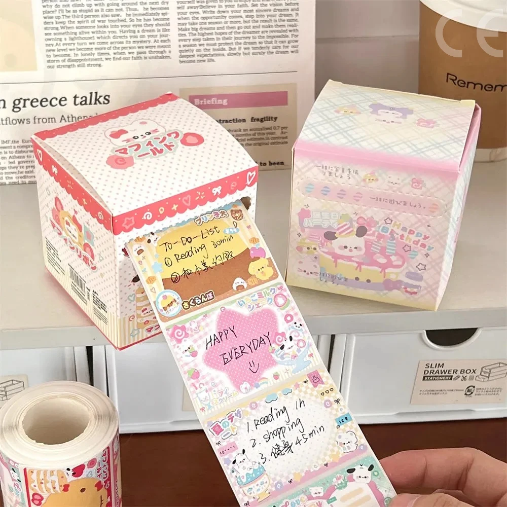 256 pcs/box Cartoon Cute Pull Out Convenience Sticker For Puppies Tearable Adhesive Sticker Student Roll Sticker Message Sticker