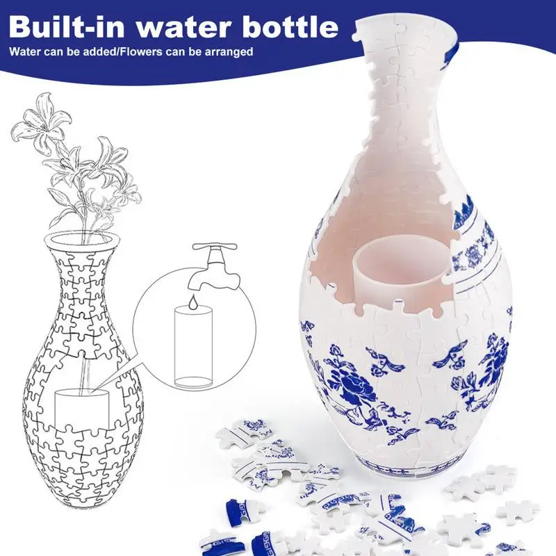 3D Puzzle Vase 160pcs Curved Building Blocks Waterproof Chinese Bottle Jigsaw Puzzle Planter Home Decoration Housewarming Gifts