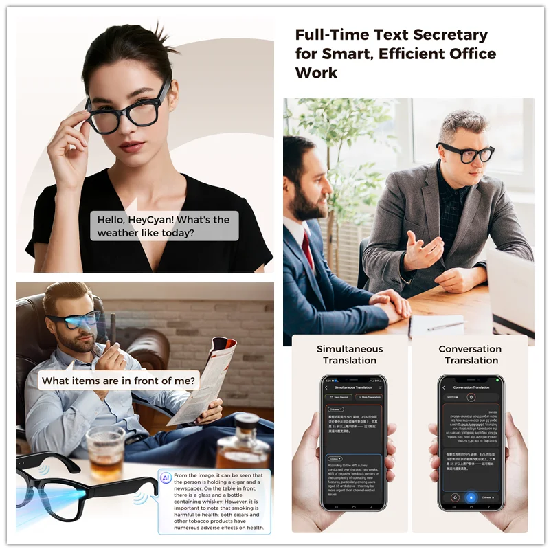 4K AI كاميرا ذكية النظارات الشمسية 800 واط بكسل ChatGPT ترجمة التحكم الصوتي واي فاي بلوتوث HD1080P اطلاق النار نظارات ذكية