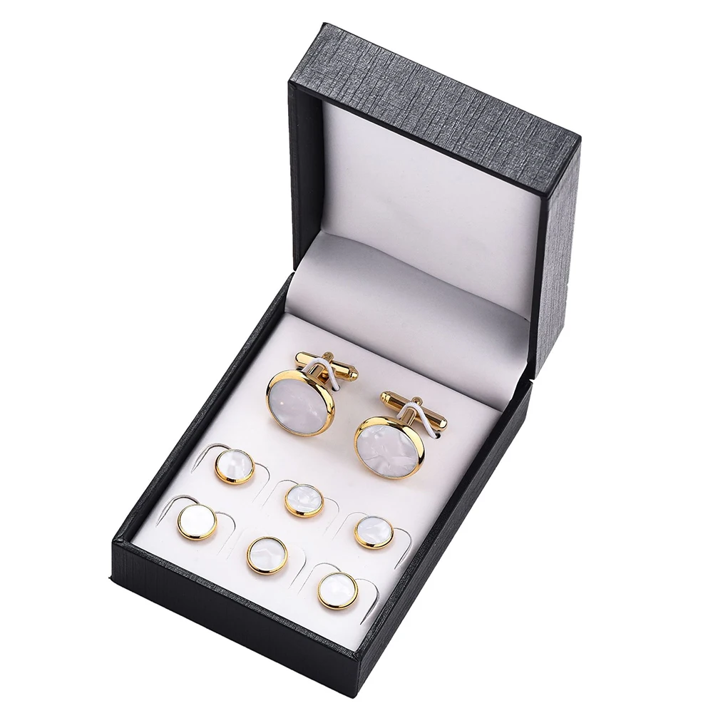 

Tuxedo Studs Cufflinks Set Of 8pcs Gift Box For Men Banquet Business Wedding Gold Buckle Knots For Shirts Studs Luxury Jewelry