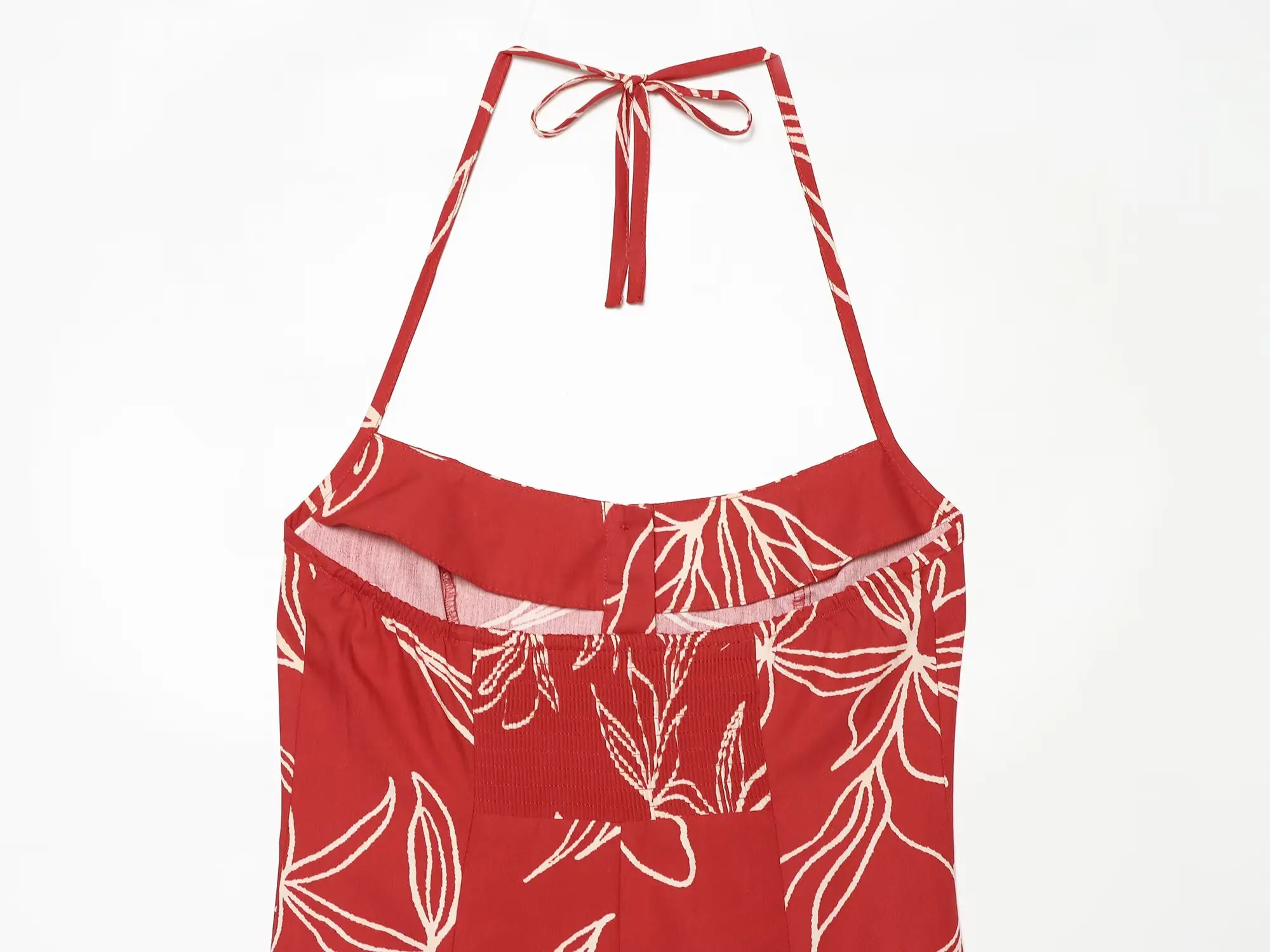 Damen Strandkleid mit Print, Neckholder, rückenfrei, trendiges ärmelloses langes Kleid, neue Mode 2026, Sommerurlaub, Freizeitkleid für Damen – Detail 9