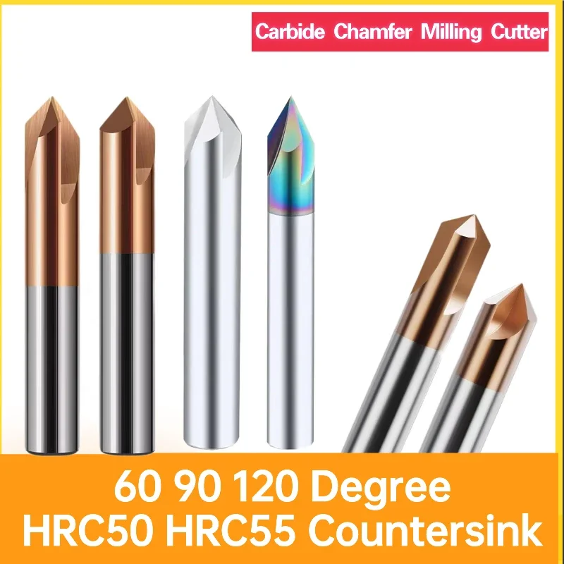 Carbide Chamfer Milling Cutter 60 90 120 Degree HRC50 HRC55 Countersink Chamfering Mill V Groove For Steel/Aluminum 2/3Flute