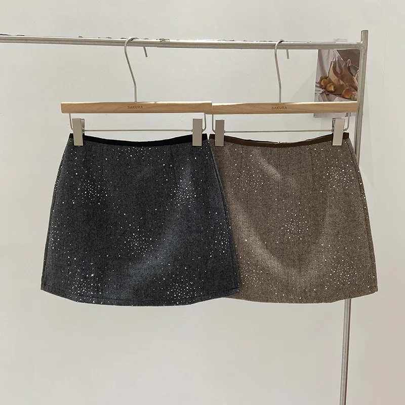 Sequins Women Skirts Spring Autumn Korean Fashion A-line Sweet Faldas Mujer High Waist Elegant Simple Mini Skirt