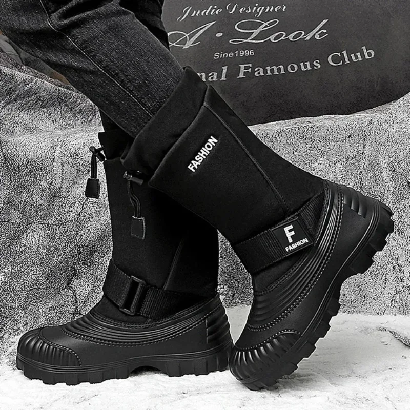 Botas de nieve de invierno 2026 para hombre, botas de trabajo de algodón cálidas antideslizantes impermeables con plataforma, botas de esquí de pesca a media pantorrilla para exteriores para hombre