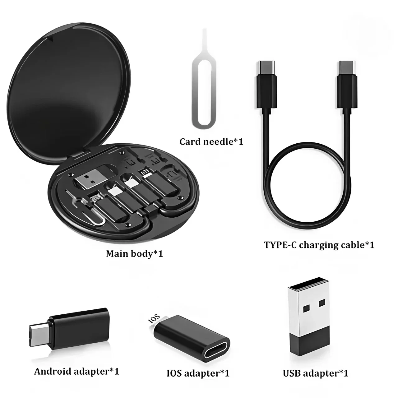 

Комплект кабелей-адаптеров USB Type-C на Type-C 60W для зарядки, набор адаптеров USB-C на Lightning, USB-A Type-C на Micro/Type-C/Lightning