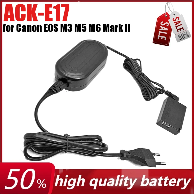 

DR-E17 Dummy Battery ACK-E17 AC Adapter for Canon EOS M3 M5 M6 Mark II Mirrorless Camera