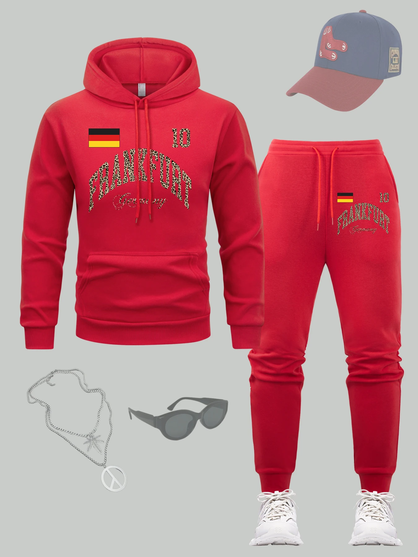 

Germany Frankfurt Printing Men Hoodie Set Pocket All-Match Jogging Pants Fleece Loose Pullover Casual Hip Hop 2Pc Sweatpant Sets