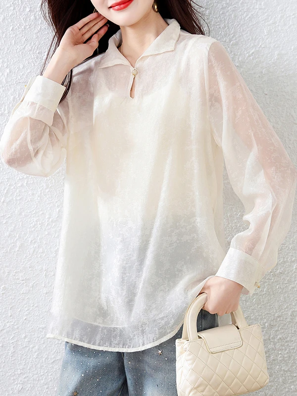 

New 2026 Spring Chinese Style Loose Long Sleeve Double Layer Embroidered Slimming Shirt Women's Casual Fashion Silk Blend