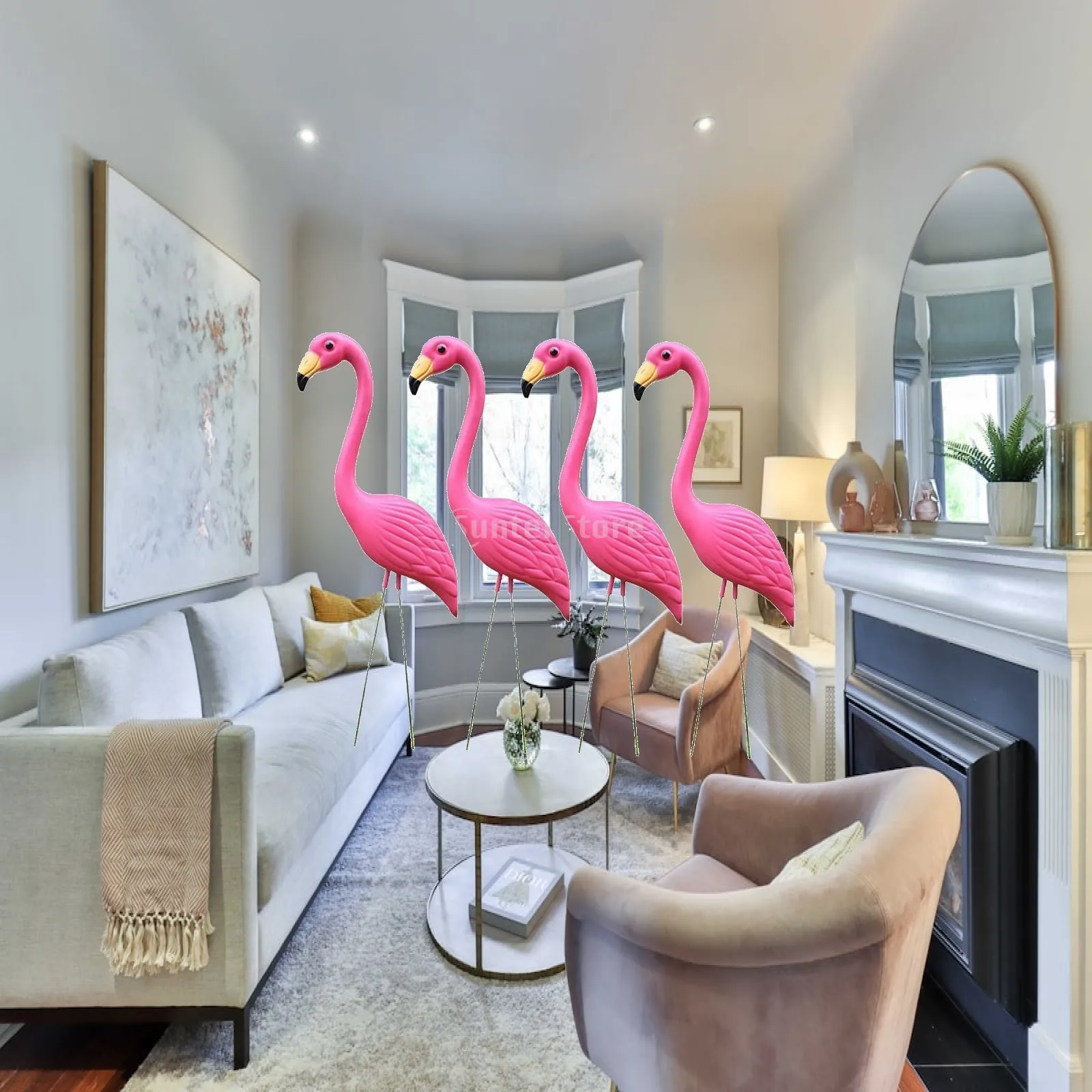 Garden Pink Flamingo Decor Set Plastic Flamingo Figurine Lawn Ornaments Craft for Yard Patio Pool
