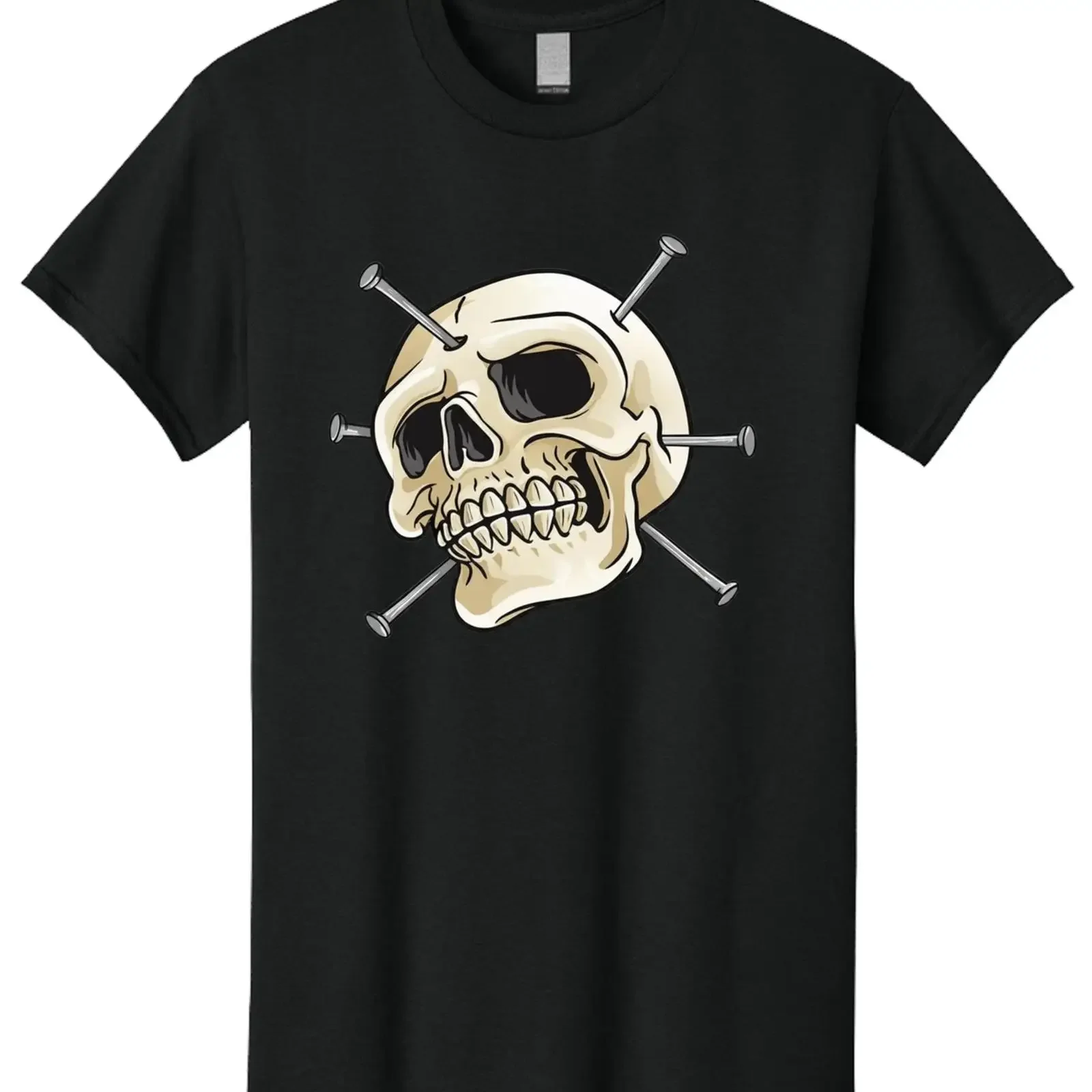 Totenkopf mit Nägeln 2 Herren T-Shirt 100% Baumwolle Lässige Sommerkleidung Vintage-Waschung Vielseitig Dehnbar Streetwear-Mode