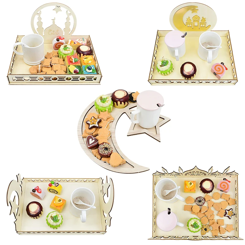 

Eid Mubarak Decoration Wooden Dessert Tray Food Candy Cookies Tray For Islamic Muslim Hajj Ramadan Kareem Party Festival Supply