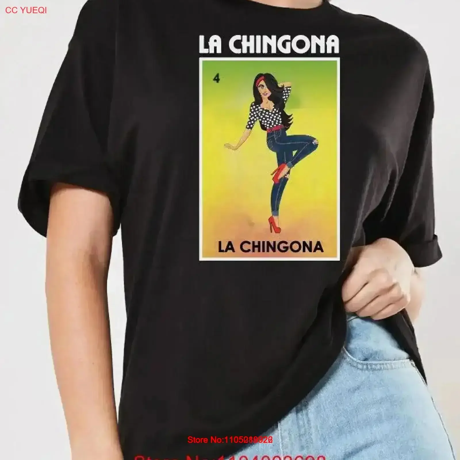 La Chingona Camiseta Loteria Mexican Bingo Mujer divertida Juego de lotería vintage Lavado Versátil Estirado Ropa de diseñador Elegante