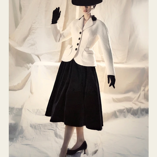 winter women vintage 50s new look style wool tweed coat in milky white elegant jacket AliExpress