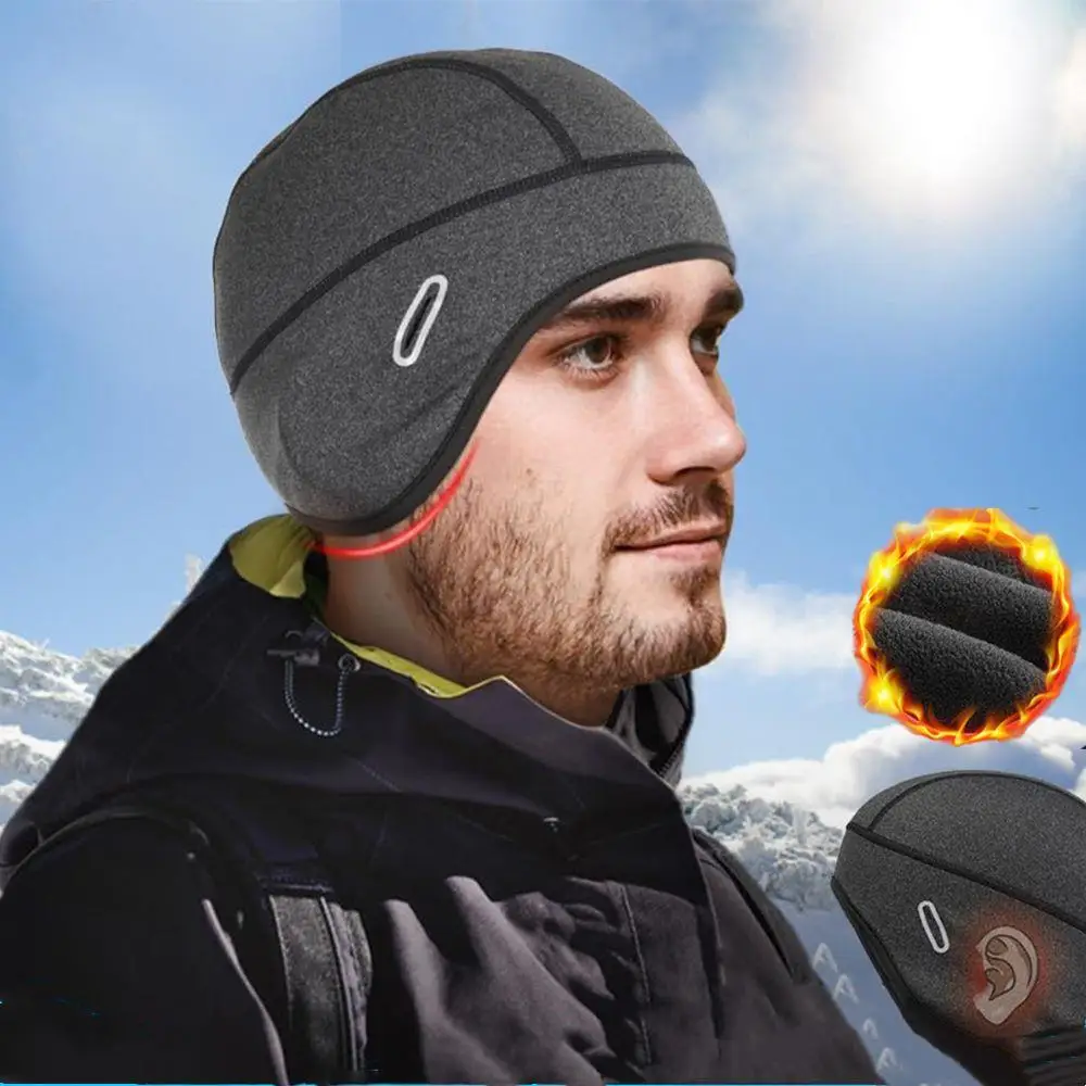 Men Winter Windproof Cycling Hat Warm Fleece Skull Cap Helmet Lined Ear Protection Windproof Hat Skiing Cold-proof Beanies Hats