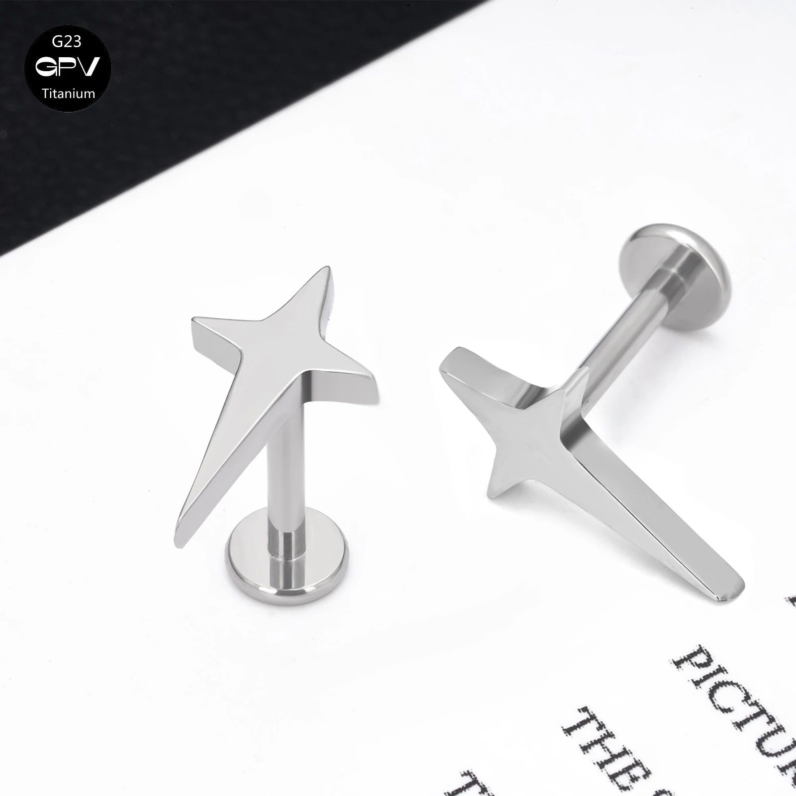 G23 Titanium Ear Cartilage Stud Cross Lightning Internal Thread Ear Stud Tragus Piercing Nose Stud For Men And Women