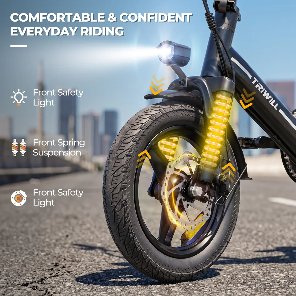 14 Inch Electric Bike Folding City Electric Bicycle 1000W Peak Adult Students Commuter E-Bike Pedelec 350W Motor 7.8Ah Battery Shock Absorbing Fork Mini Ebike Max 27km/h 10-12km Range Suitable Mechanical Disc Brakes Outdoor Camping Black Pink White image 9