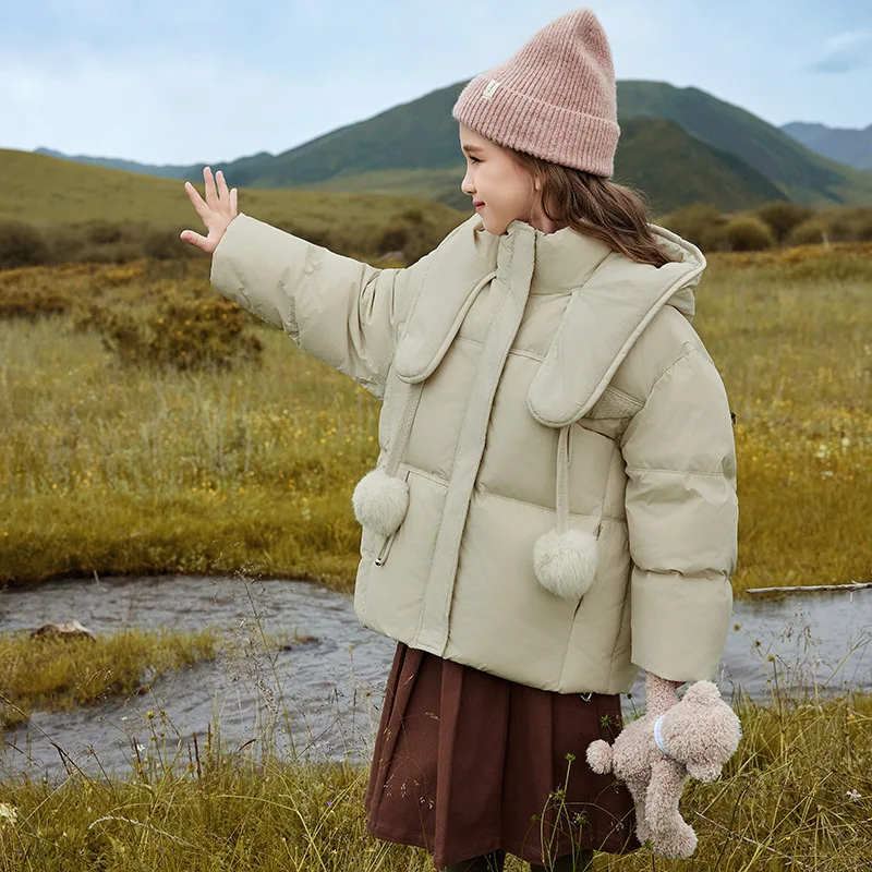 

UNITIM Kids Girls Coat Winter Solid Big Children Girls Thicken Warm Hooded Down Jacket Ins Zipper Teenage Girls Puffer Jackets