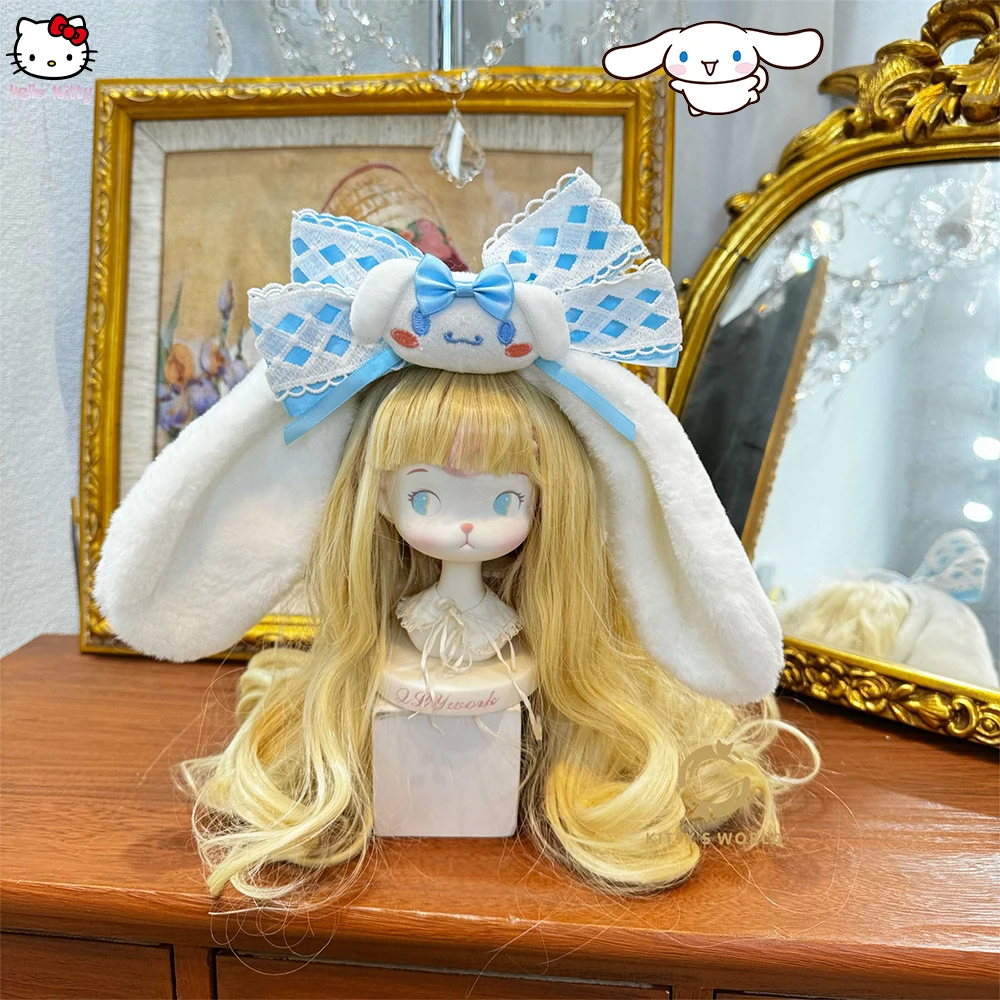 Kawaii Cinnamoroll Melody Kuromi Fascia per capelli per orecchie Kawaii Anime Cartoon Girl Dolce fiocco in pizzo blu Peluche Accessori per capelli Regali per ragazze