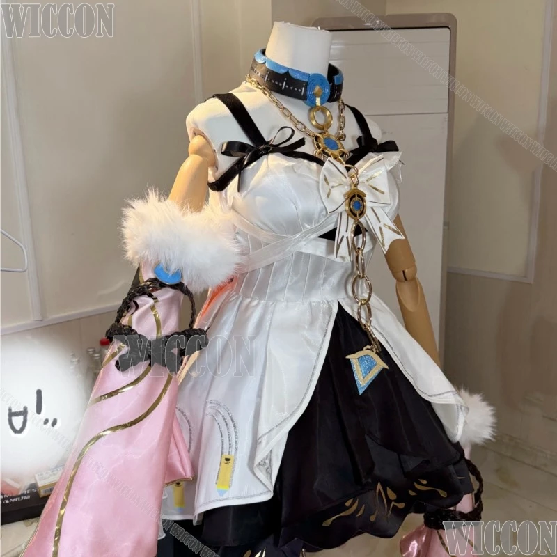 WuWa New Role Denia Game Wuthering Waves Cosplay Cute Loli Costume White Pink Dress Lolita Pink Purple Wig Prop Halloween Woman view 4