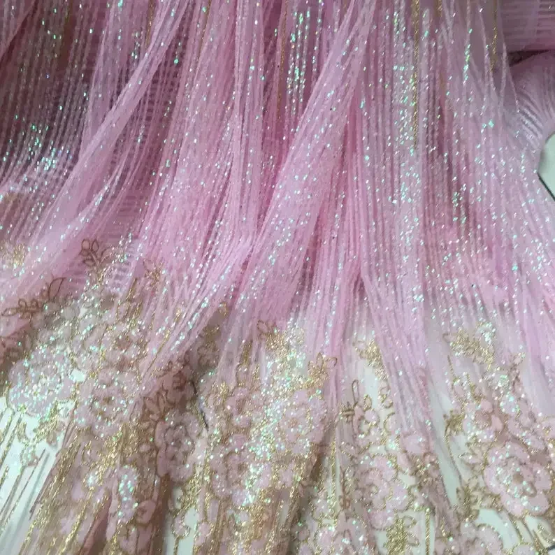 

Heavy Pink Gold Glitter lace fabric silver Sequin flower tulle Fabric For prom dress, Wedding Background, Wedding ,