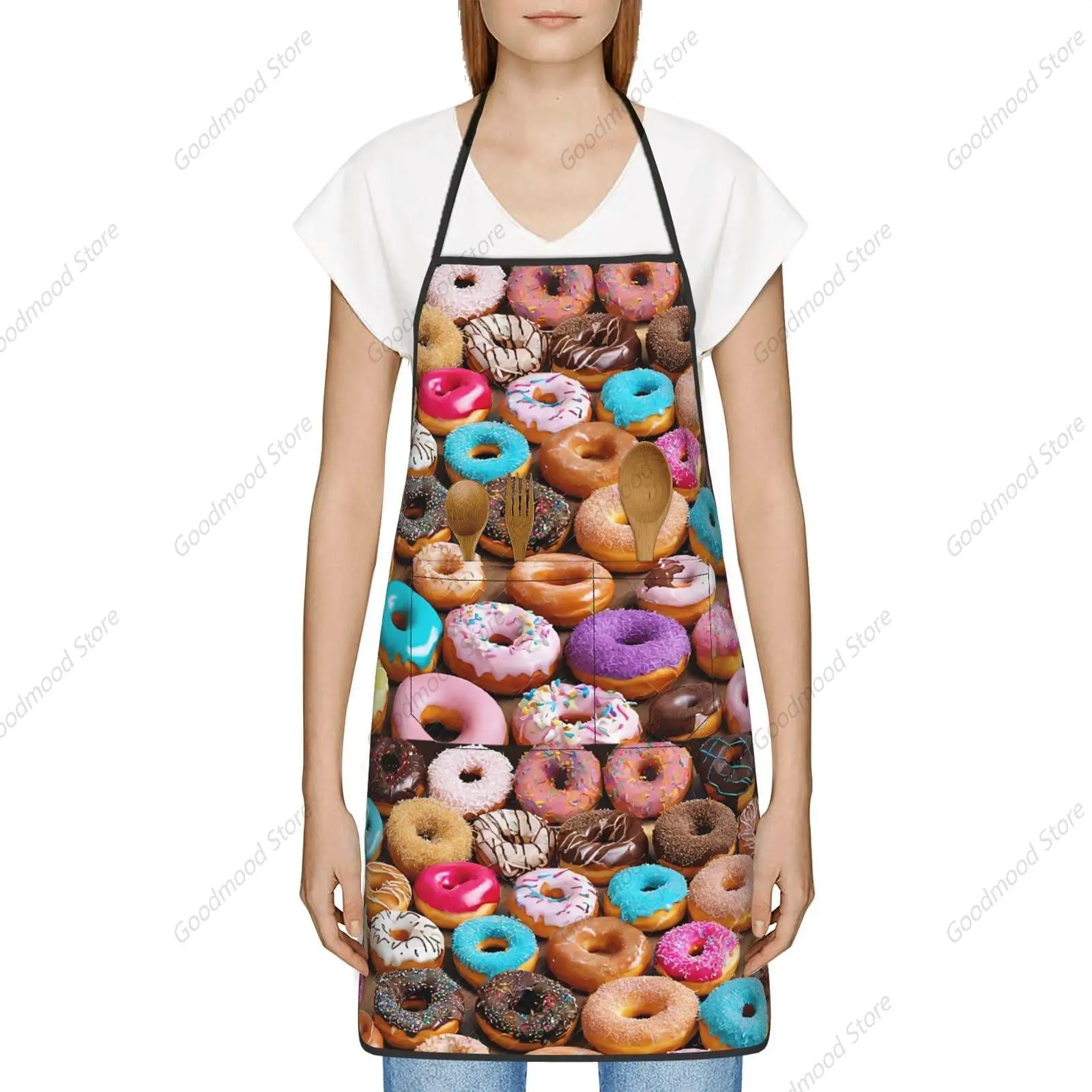 Kitchen Aprons with Pockets Waterproof Women Men Chef Bib for Cooking Baking - Donut