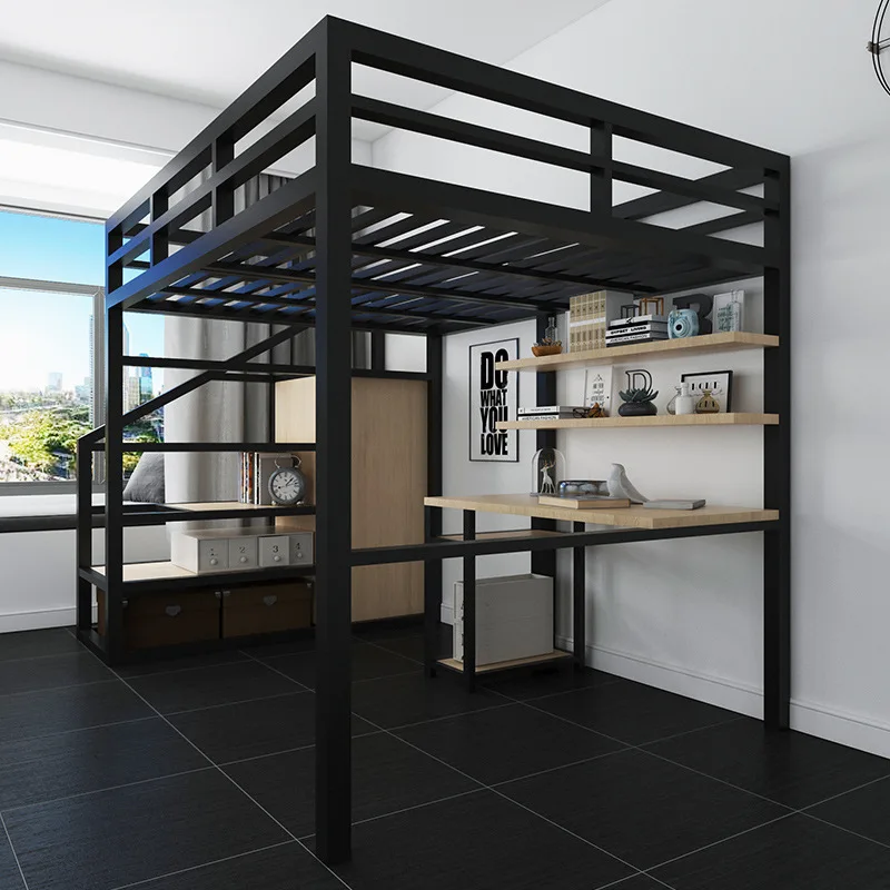 

Elevated Family bedroom Upper and lower bunk Double iron frame Student dormitory Thickened bed Lower table Bunk