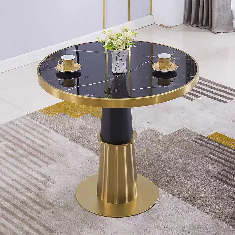 

Light luxury rock slab side sales office Hotel lobby Commercial reception Negotiation Stainless steel frame small round