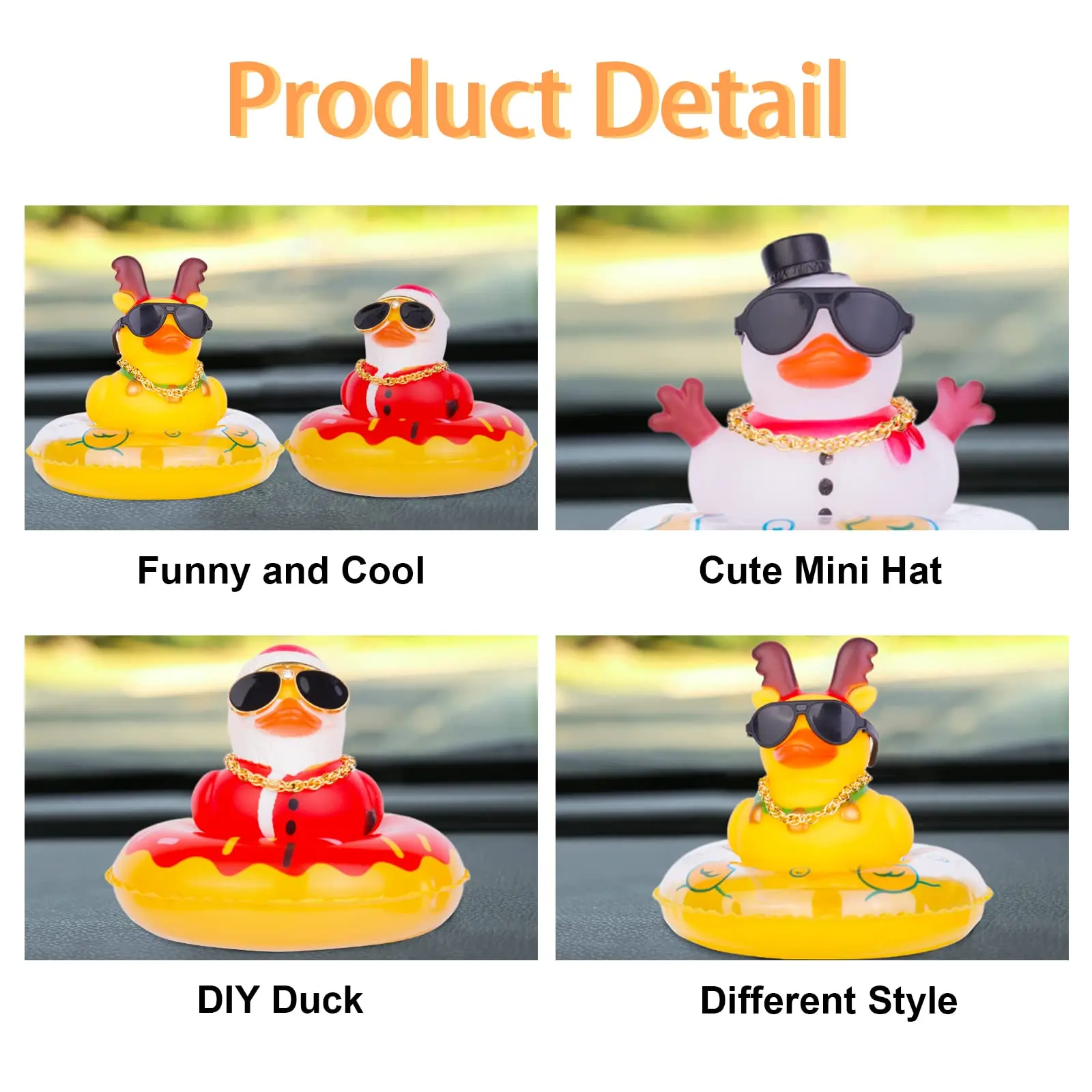 Christmas Rubber Duck Car Duck Dashboard Ornaments Yellow Duck Car Dashboard Decorations for Christmas Decor Car Duck