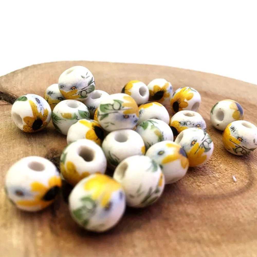 DIY Women 10PCS Sunflower For Necklace Bracelet Flower Jewelry Making Findings Spacer Beads Ceramic Beads