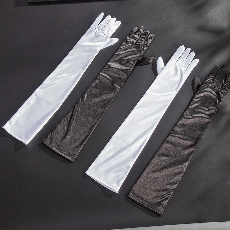 Women's Elegant Elastic Long Gloss Satin Glove Female Spring Summer Sunscreen Dancing Overlength Driving Glove R2176