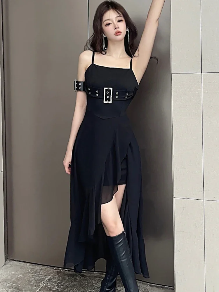 2024 schwarz Patchwork Mesh Sheer Sexy Club Kleid Sommer Elegante Bandage Sling Langes Kleid Frauen Koreanische Luxus Party Abendkleid